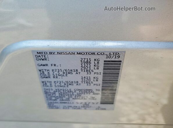 5N1DL0MM1LC523757 2020 INFINITI QX60 Silver Vista de la etiqueta del VIN