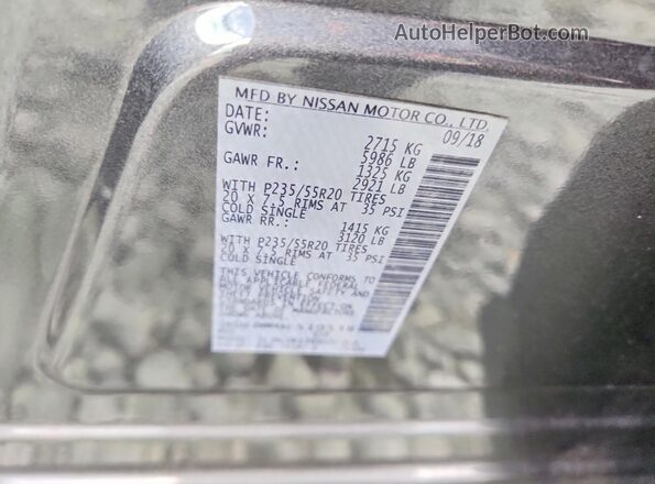 5N1DL0MM4KC519538 2019 INFINITI QX60 Gray VIN sticker view