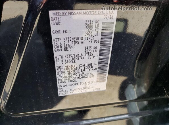 5N1DL0MMXKC520435 2019 INFINITI QX60 Black Vista de la etiqueta del VIN