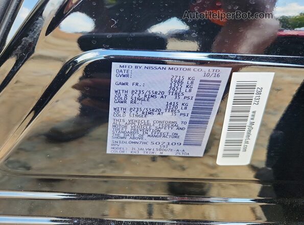 5N1DL0MN7HC507109 2017 INFINITI QX60 Black Widok naklejki z numerem VIN