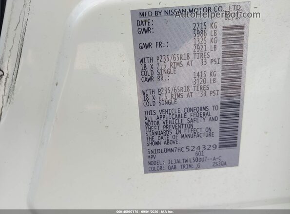 5N1DL0MN7HC524329 2017 INFINITI QX60 White Вид підкапотного простору