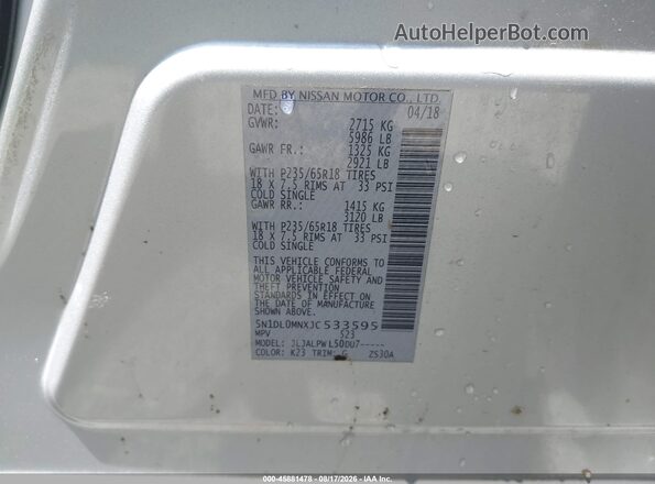 5N1DL0MNXJC533595 2018 INFINITI QX60 Silver Vista del compartimento del motor