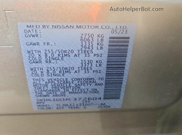 5N1DL1GS1PC372604 2023 INFINITI QX60 Tan Вид наклейки з VIN-кодом