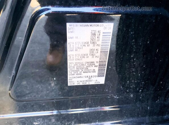 5N1DR2AN9LC581820 2020 NISSAN PATHFINDER Черный Вид наклейки с VIN-кодом