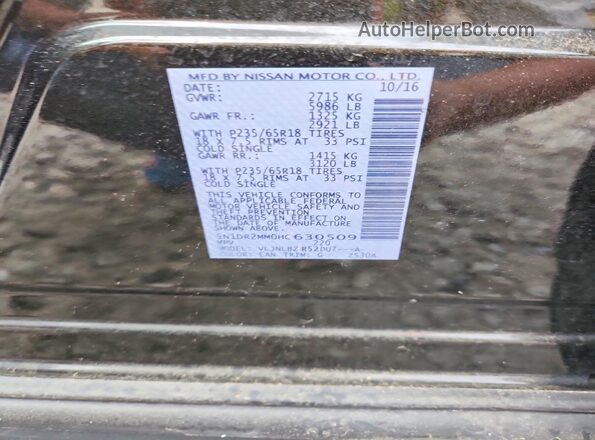 5N1DR2MM0HC630509 2017 NISSAN PATHFINDER Green Vista de la etiqueta del VIN