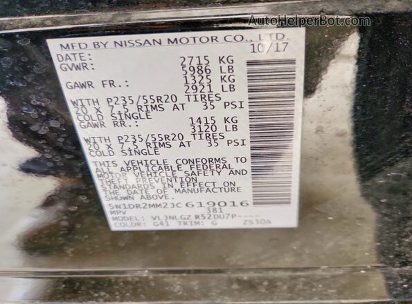 5N1DR2MM2JC619016 2018 NISSAN PATHFINDER Black Vista de la etiqueta del VIN