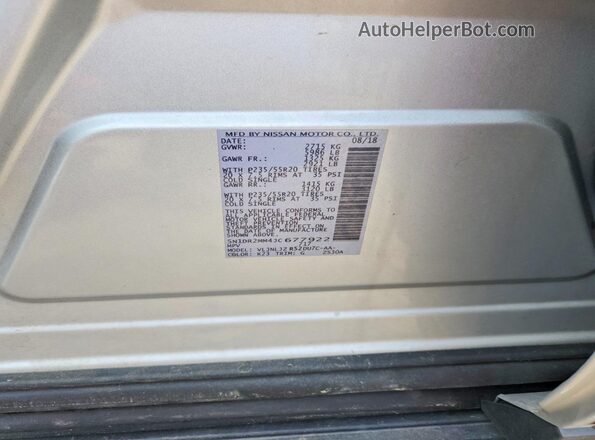 5N1DR2MM4JC677922 2018 NISSAN PATHFINDER Silver Vista de la etiqueta del VIN