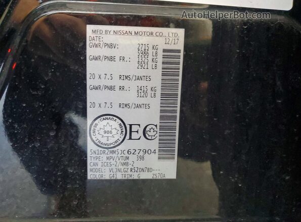 5N1DR2MM5JC627904 2018 NISSAN PATHFINDER Black Widok naklejki z numerem VIN