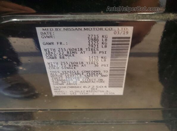 5N1DR2MM6KC622504 2019 NISSAN PATHFINDER Black Вид наклейки з VIN-кодом