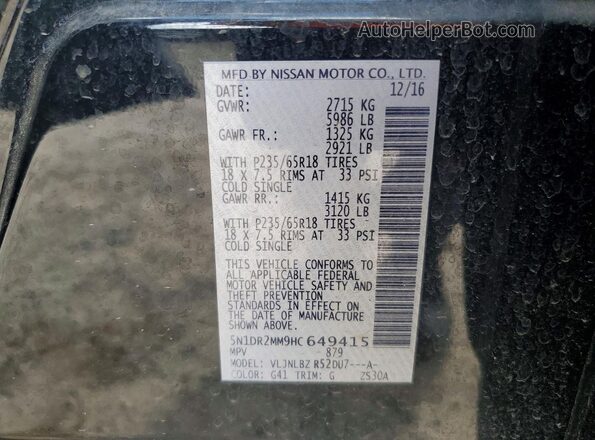 5N1DR2MM9HC649415 2017 NISSAN PATHFINDER Black Widok naklejki z numerem VIN