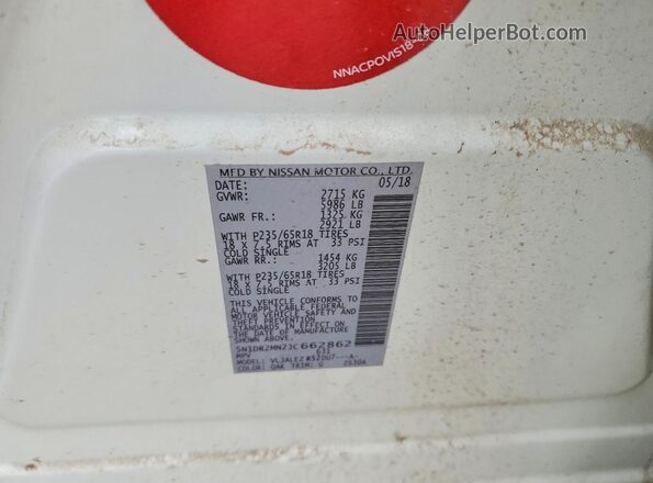5N1DR2MN2JC662862 2018 NISSAN PATHFINDER White Widok naklejki z numerem VIN