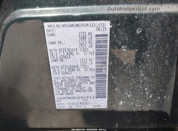 5N1DR2MN3KC642413 2019 NISSAN PATHFINDER Green Widok komory silnika