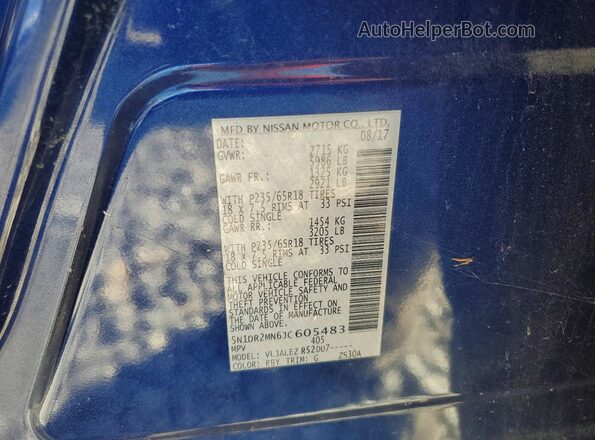 5N1DR2MN6JC605483 2018 NISSAN PATHFINDER Blue VIN sticker view