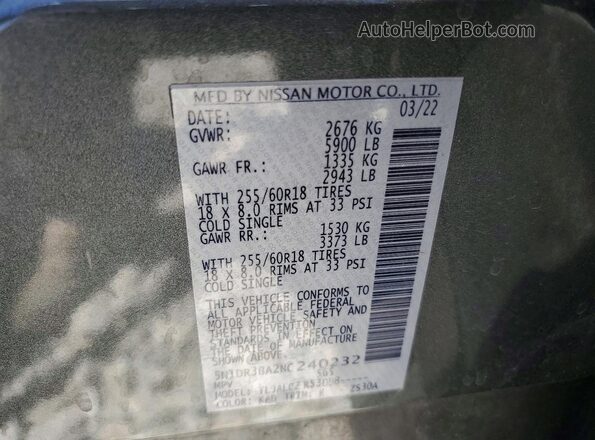 5N1DR3BA2NC240232 2022 NISSAN PATHFINDER Gray ძრავის განყოფილების ხედი