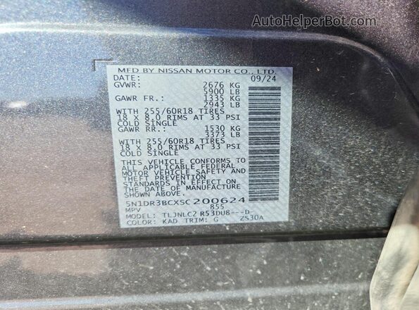 5N1DR3BCXSC200624 2025 NISSAN PATHFINDER Gray Vista de la etiqueta del VIN