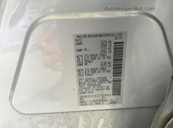 5N1DR3CC1SC235891 2025 NISSAN PATHFINDER Silver VIN კოდის სტიკერის ხედი