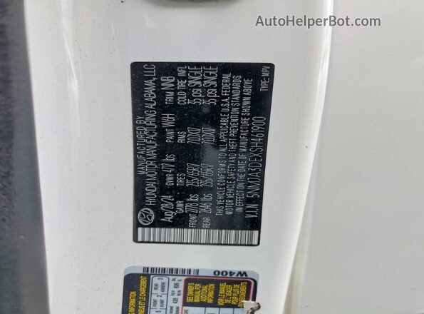 5NMJA3DEXSH461900 2025 HYUNDAI TUCSON Белый Вид наклейки с VIN-кодом