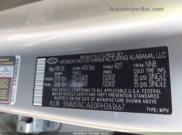5NMJACAE0PH261667 2023 HYUNDAI TUCSON Серый Вид подкапотного пространства