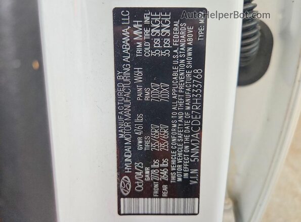 5NMJACDE7RH333768 2024 HYUNDAI TUCSON White Սալոնի 360 աստիճան տեսք
