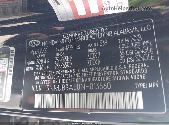 5NMJB3AE0NH013560 2022 HYUNDAI TUCSON Black Вид підкапотного простору