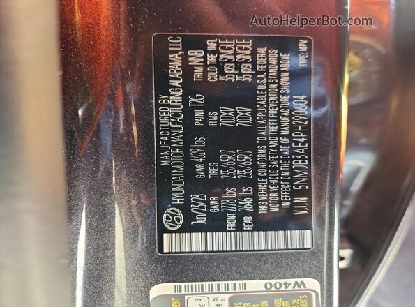 5NMJB3AE4PH290604 2023 HYUNDAI TUCSON Gray Widok wnętrza 360 stopni