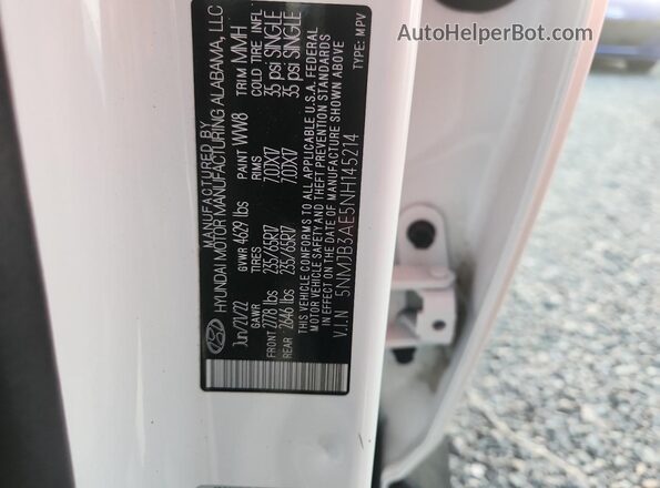 5NMJB3AE5NH145214 2022 HYUNDAI TUCSON White ძრავის განყოფილების ხედი