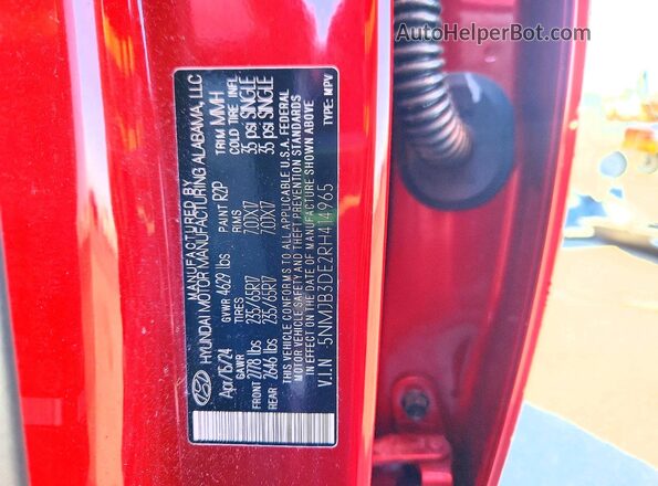 5NMJB3DE2RH414965 2024 HYUNDAI TUCSON Red სალონის 360-გრადუსიანი ხედი