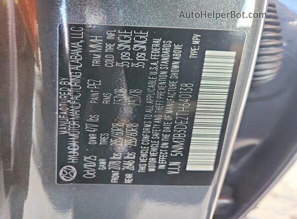 5NMJB3DE2TH640138 2026 HYUNDAI TUCSON Gray Vista interior de 360 grados