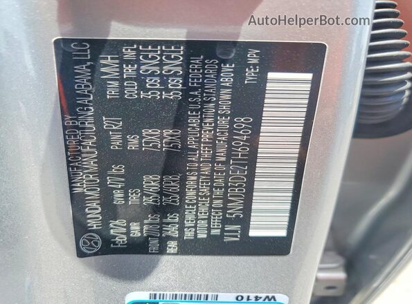 5NMJB3DE2TH694698 2026 HYUNDAI TUCSON Silver Vista interior de 360 grados