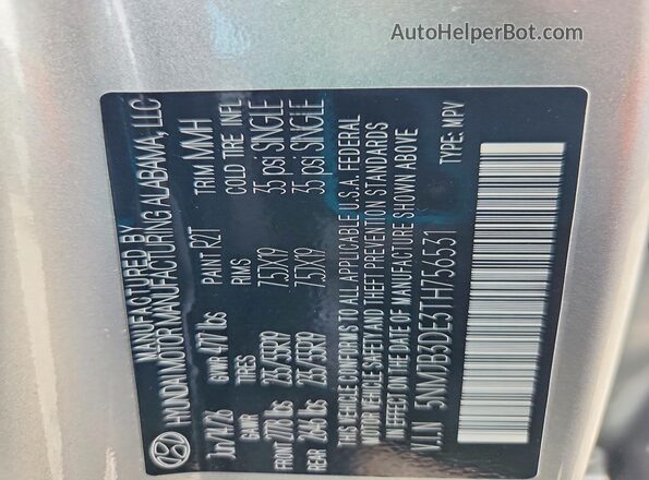5NMJB3DE3TH756531 2026 HYUNDAI TUCSON Silver VIN კოდის სტიკერის ხედი