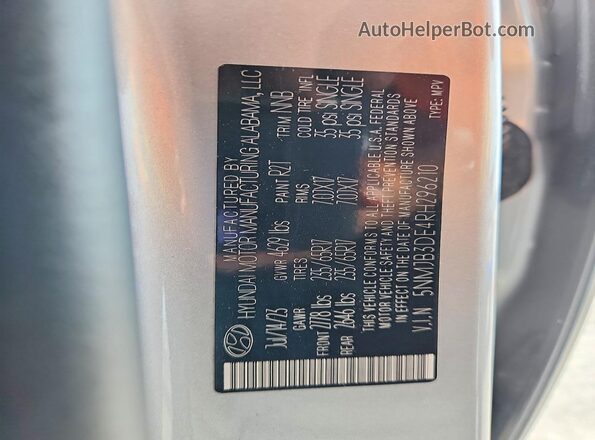 5NMJB3DE4RH296210 2024 HYUNDAI TUCSON Silver VIN კოდის სტიკერის ხედი
