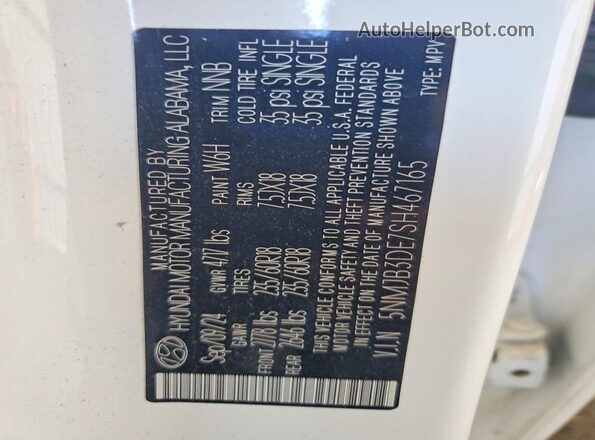 5NMJB3DE7SH467165 2025 HYUNDAI TUCSON White Widok wnętrza 360 stopni
