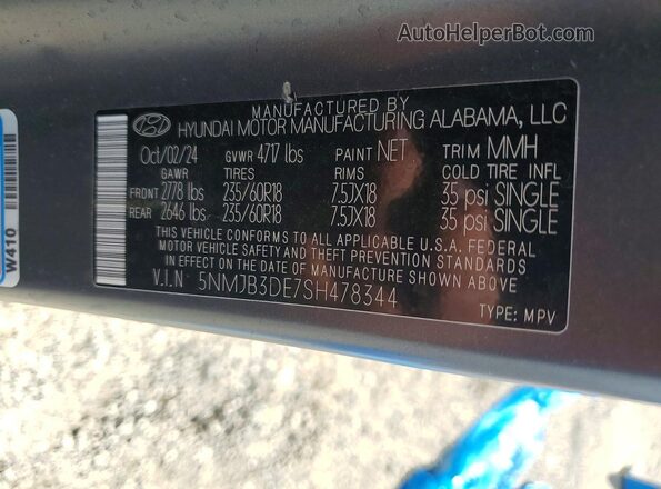 5NMJB3DE7SH478344 2025 HYUNDAI TUCSON Black VIN կոդի պիտակի տեսք