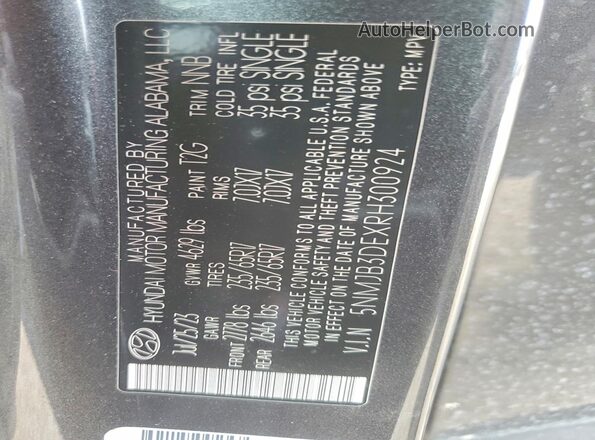 5NMJB3DEXRH300924 2024 HYUNDAI TUCSON Gray Панорамний вид салону 360°