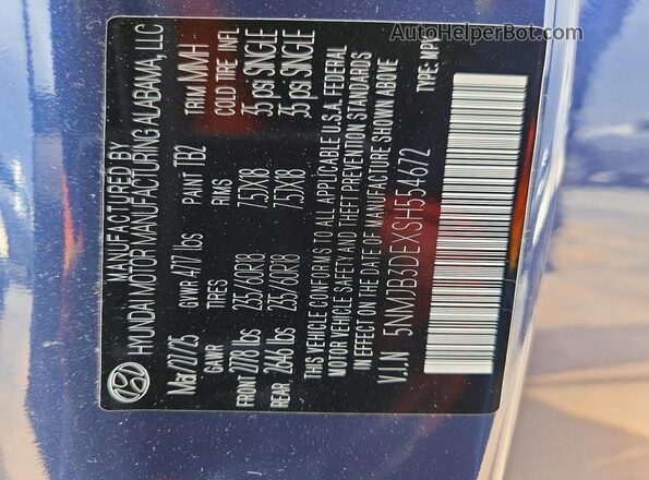 5NMJB3DEXSH554672 2025 HYUNDAI TUCSON Blue VIN sticker view