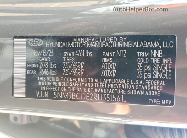 5NMJBCDE2RH351561 2024 HYUNDAI TUCSON Gray Engine compartment view