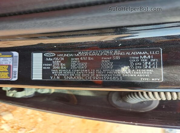 5NMJBCDE9RH396853 2024 HYUNDAI TUCSON Black Вид наклейки з VIN-кодом