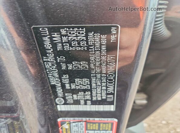 5NMJCCAEXNH061791 2022 HYUNDAI TUCSON Black Vista de la etiqueta del VIN