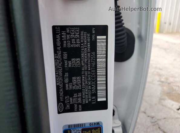 5NMJCCDE8TH672556 2026 HYUNDAI TUCSON White Vista de la etiqueta del VIN