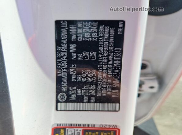 5NMJE3AE9NH112840 2022 HYUNDAI TUCSON Белый Вид наклейки с VIN-кодом