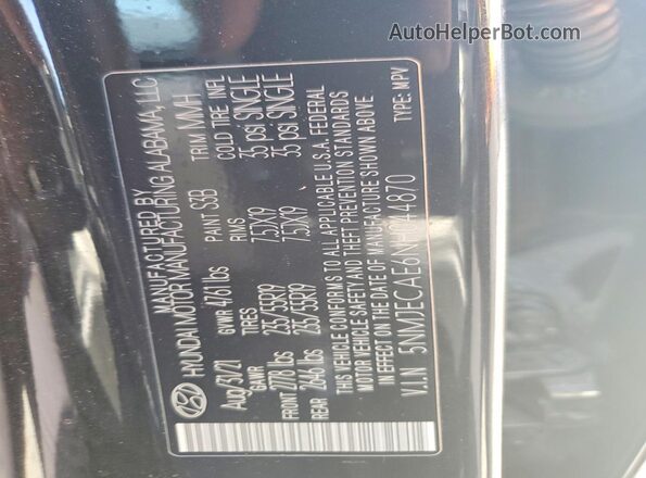 5NMJECAE6NH044870 2022 HYUNDAI TUCSON Black Vista interior de 360 grados