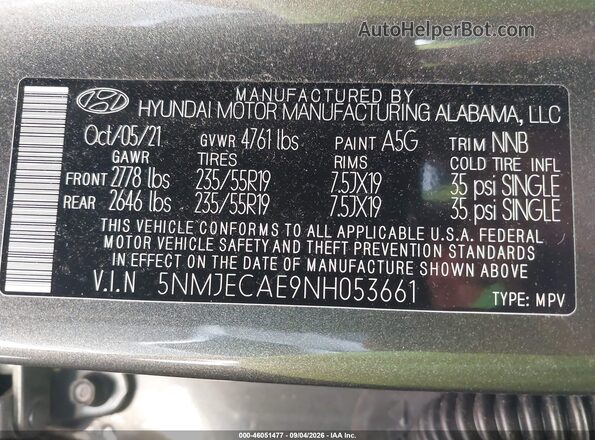 5NMJECAE9NH053661 2022 HYUNDAI TUCSON Серый Вид подкапотного пространства