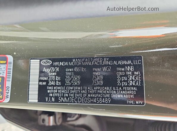 5NMJECDE0SH458489 2025 HYUNDAI TUCSON Green Vista interior de 360 grados