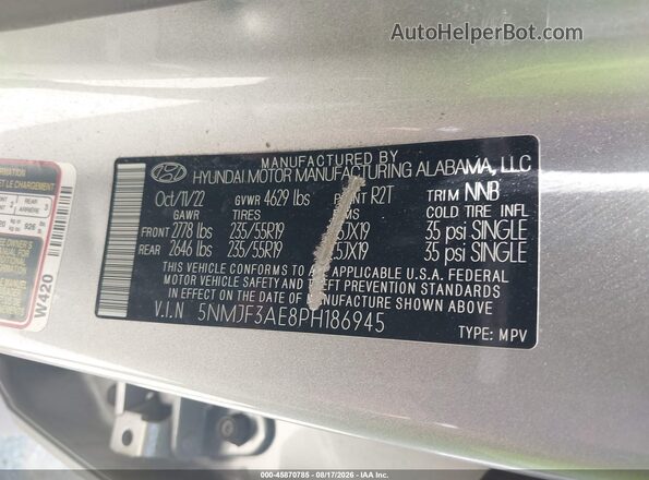 5NMJF3AE8PH186945 2023 HYUNDAI TUCSON Silver Вид підкапотного простору