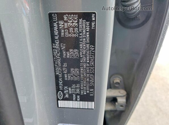 5NMJF3DE3RH377249 2024 HYUNDAI TUCSON Gray VIN კოდის სტიკერის ხედი