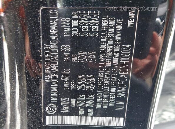 5NMJFCAE0NH106034 2022 HYUNDAI TUCSON Black Vista de la etiqueta del VIN