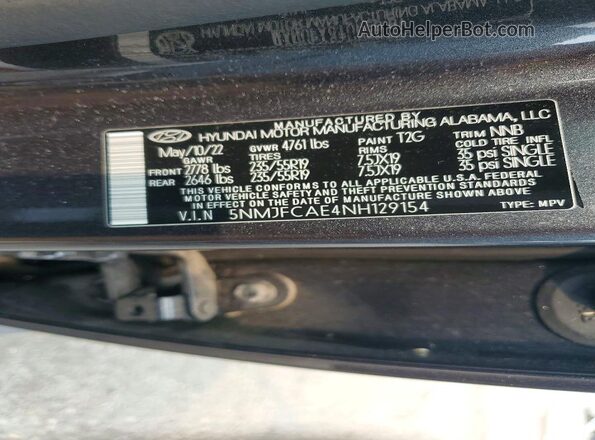 5NMJFCAE4NH129154 2022 HYUNDAI TUCSON Gray Вид підкапотного простору