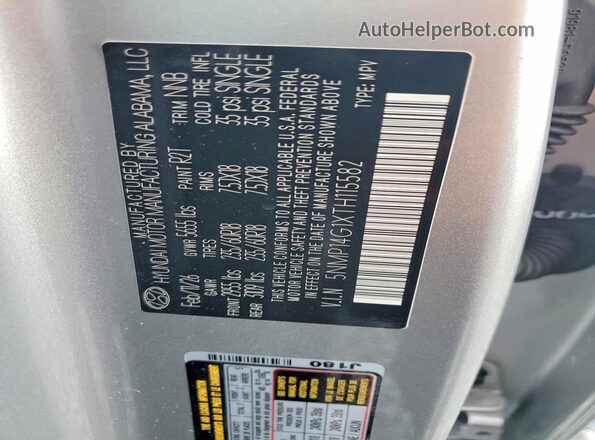 5NMP14G1XTH115582 2026 HYUNDAI SANTA Silver Vista de la etiqueta del VIN
