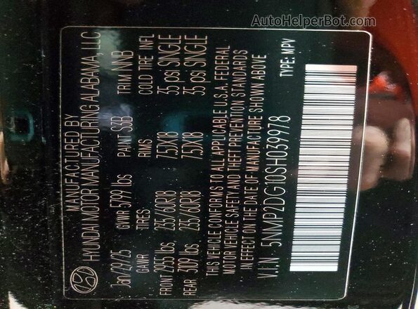 5NMP2DG10SH039978 2025 HYUNDAI SANTA Black VIN sticker view
