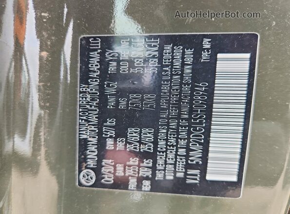 5NMP2DGL5SH098946 2025 HYUNDAI SANTA Зеленый Вид наклейки с VIN-кодом